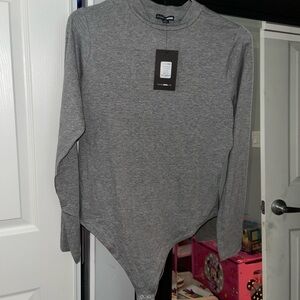 Fashion Nova Heather Gray Mock Neck Bodysuit